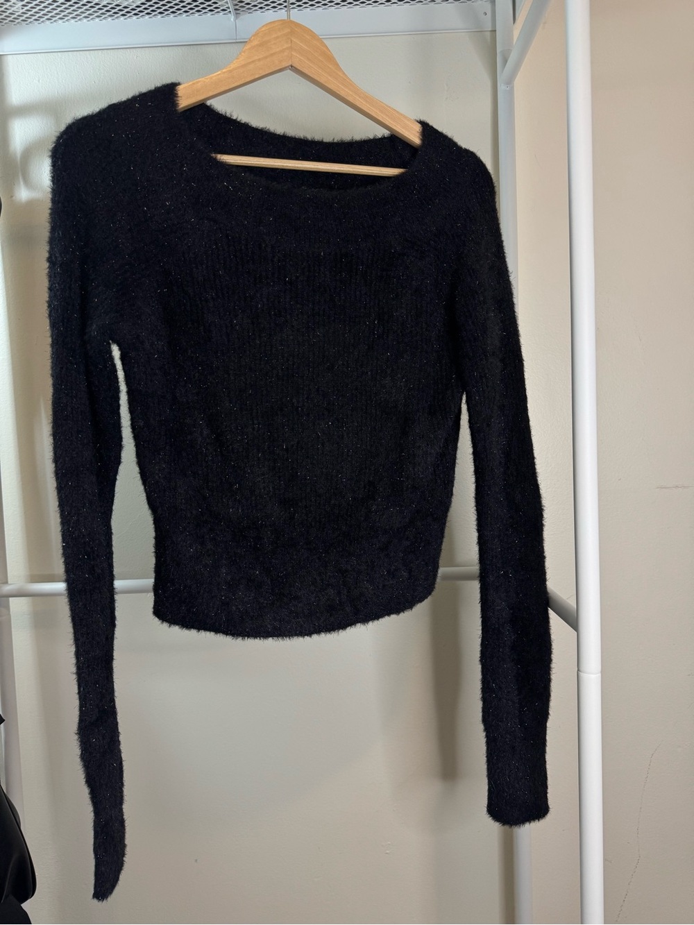 Black Fuzzy Long-Sleeve Women's Sweater